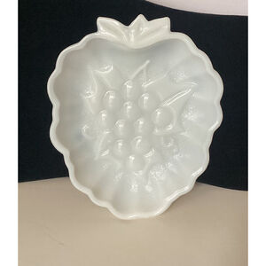 Hazel Atlas White Milk Glass Grape Dish Embossed Retro Candy Nut Dish Vintage
